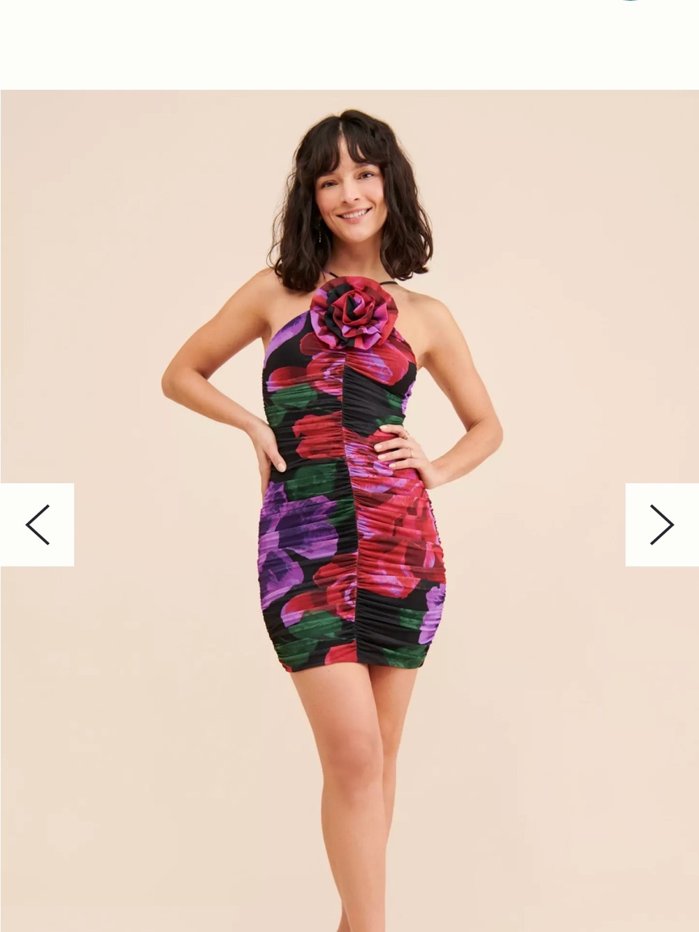 Floral Halter Ruched Mini Dress in Multi-Color